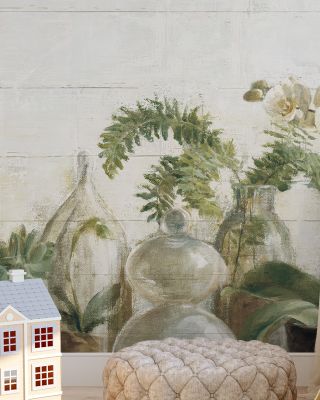 Greenhouse Orchids on Shiplap Floral Wallpaper