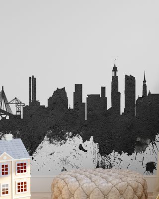 Hamburg Germany Skyline Black & White Wallpaper