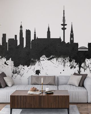 Hamburg Germany Skyline Black & White Wallpaper