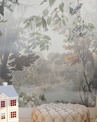 Hidden Land Scenery Collage, Neutral Scenic Wallpaper