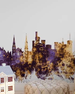 Inverness Scotland Skyline Purple & Gold Wallpaper
