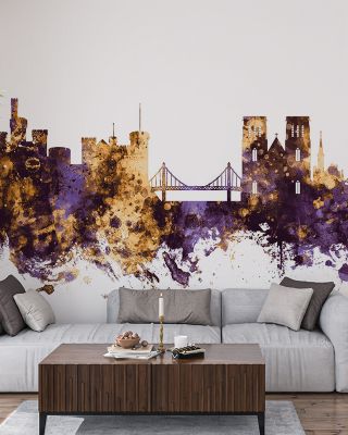 Inverness Scotland Skyline Purple & Gold Wallpaper