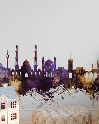 Kabul Afghanistan Skyline Purple & Gold Wallpaper