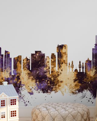 Lagos Nigeria Skyline Purple & Gold Wallpaper
