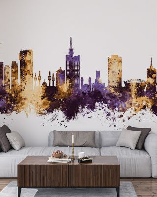 Lagos Nigeria Skyline Purple & Gold Wallpaper