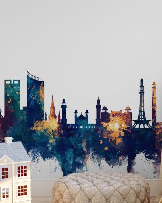 Lahore Pakistan Skyline Blue & Bronze Wallpaper