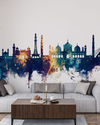 Lahore Pakistan Skyline Blue & Bronze Wallpaper
