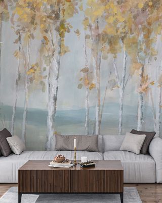 Lakeview Birches Scenic Wallpaper