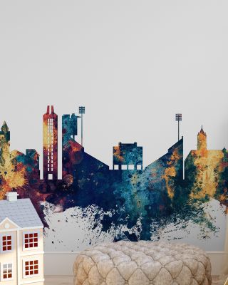 Lawrence Kansas Skyline Blue & Bronze Wallpaper