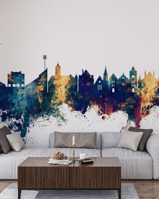 Lawrence Kansas Skyline Blue & Bronze Wallpaper