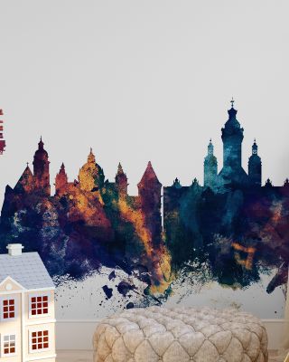 Leipzig Germany Skyline Blue & Bronze Wallpaper