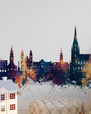 Linz Austria Skyline Blue & Bronze Wallpaper