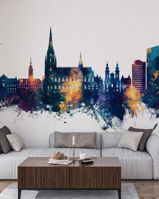 Linz Austria Skyline Blue & Bronze Wallpaper