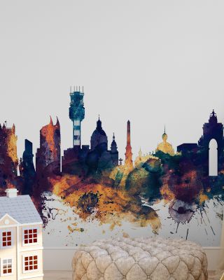 Lisbon Portugal Skyline Blue & Bronze Wallpaper