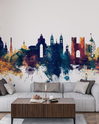 Lisbon Portugal Skyline Blue & Bronze Wallpaper