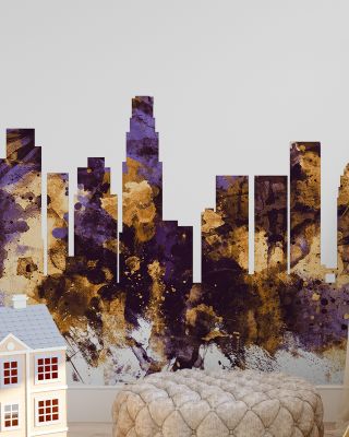 Los Angeles Skyline Purple & Gold Wallpaper