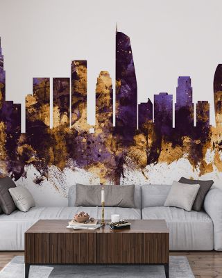 Los Angeles Skyline Purple & Gold Wallpaper