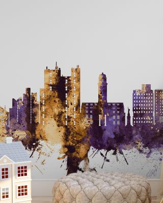 Luton England Skyline Purple & Gold Wallpaper