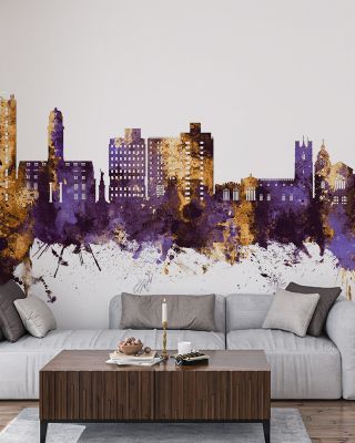 Luton England Skyline Purple & Gold Wallpaper