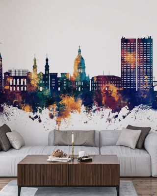 Mainz Germany Skyline Blue & Bronze Wallpaper