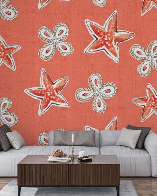 Maritime Stars Red on Red Wallpaper