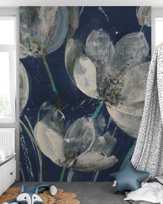 Midnight Garden with Light Blue Floral Wallpaper