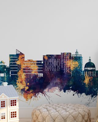 Milton Keynes England Skyline Blue & Bronze Wallpaper