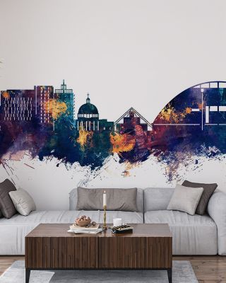 Milton Keynes England Skyline Blue & Bronze Wallpaper