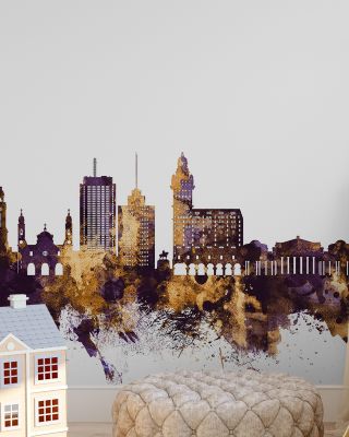 Montevideo Uruguay Skyline Purple & Gold Wallpaper