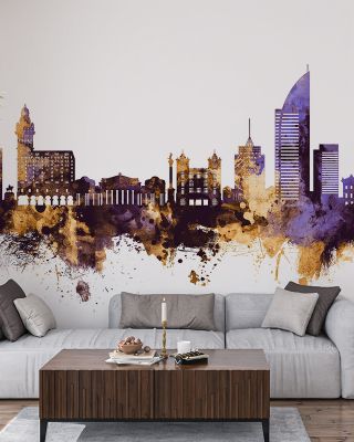 Montevideo Uruguay Skyline Purple & Gold Wallpaper