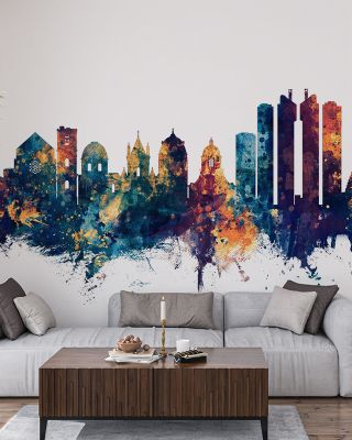 Naples Italy Skyline Blue & Bronze Wallpaper