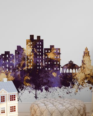 Nashik India Skyline Purple & Gold Wallpaper