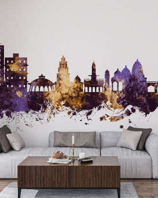 Nashik India Skyline Purple & Gold Wallpaper