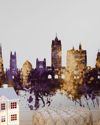 New Haven Connecticut Skyline Purple & Gold Wallpaper