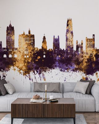 New Haven Connecticut Skyline Purple & Gold Wallpaper