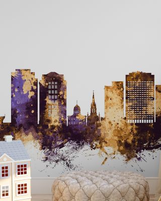 Norfolk Virginia Skyline Purple & Gold Wallpaper