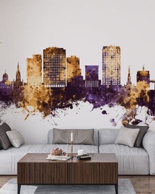 Norfolk Virginia Skyline Purple & Gold Wallpaper
