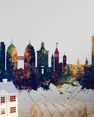 Oakland California Skyline Blue & Bronze Wallpaper