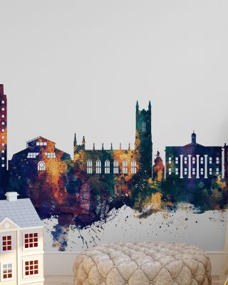 Oldham England Skyline Blue & Bronze Wallpaper