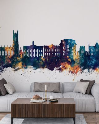 Oldham England Skyline Blue & Bronze Wallpaper