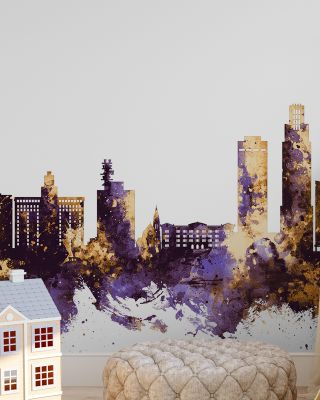 Omaha Nebraska Skyline Purple & Gold Wallpaper