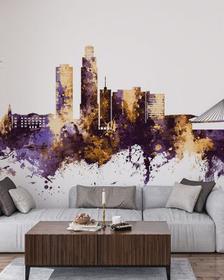 Omaha Nebraska Skyline Purple & Gold Wallpaper