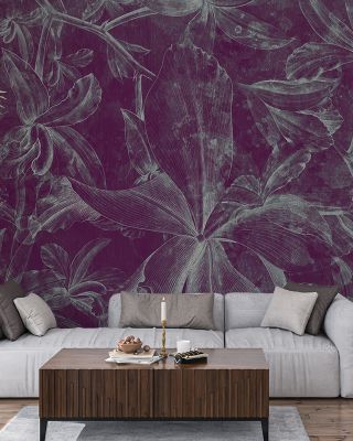 Orchids Sketch Floral in Navy Background Wallpaper