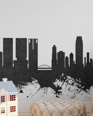 Osaka Skyline Black & White Wallpaper