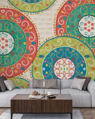 Otomi Cats VI Folk Art Wallpaper