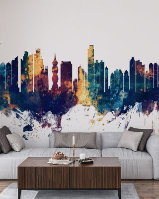 Panama City Skyline Blue & Bronze Wallpaper