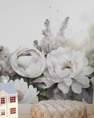 Peony Melody Green and Purple Floral Wallpaper