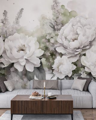 Peony Melody Green and Purple Floral Wallpaper