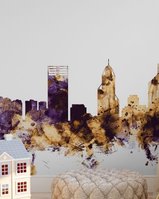 Perth Australia Skyline Purple & Gold Wallpaper