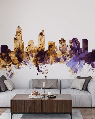 Perth Australia Skyline Purple & Gold Wallpaper